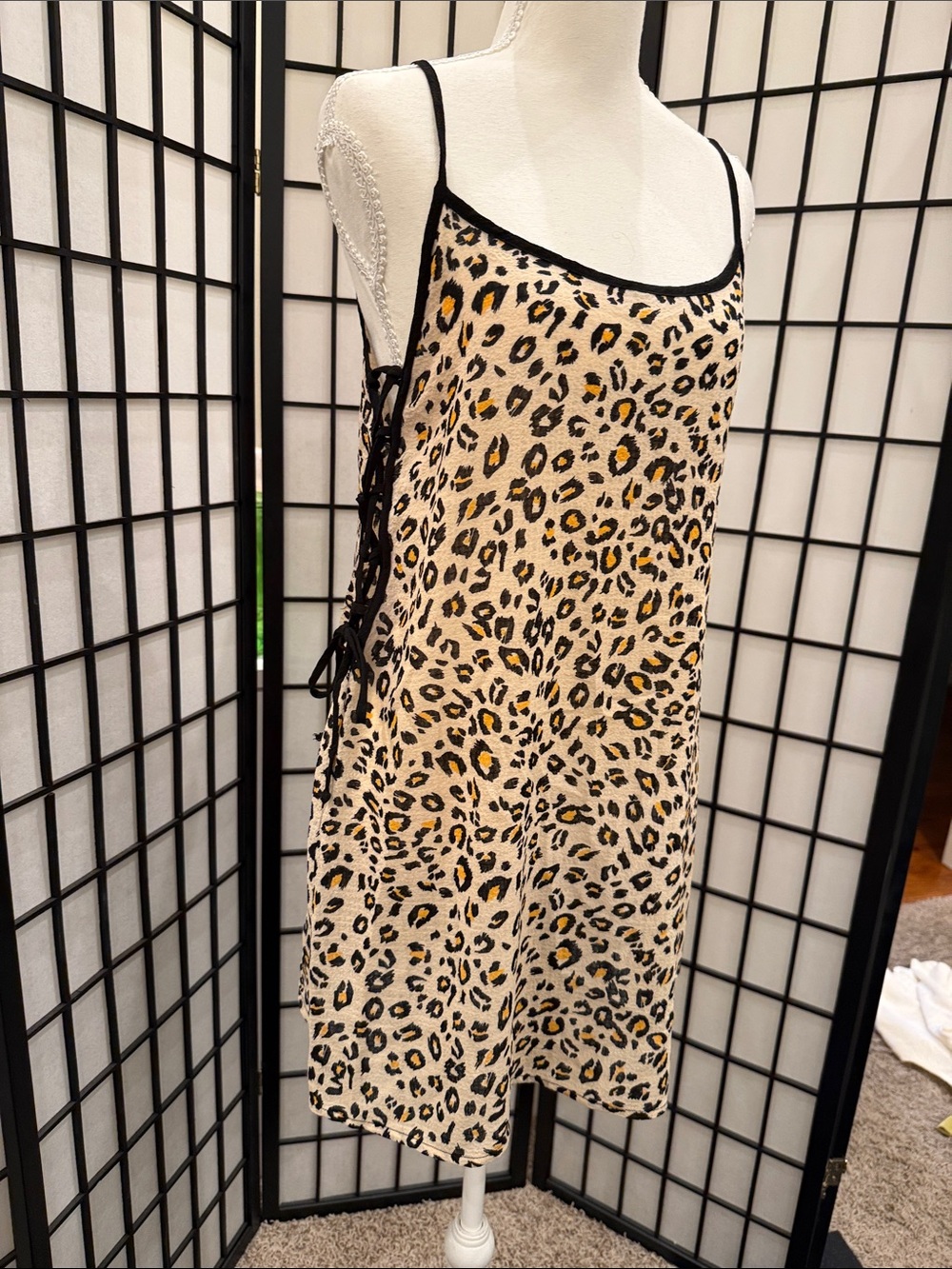 Swim coverup Leopard Print One-Piece Dress in Beige and Black